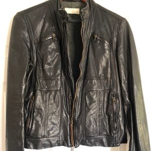 Leather biker jacket, choc brown, Nicole Farhi
